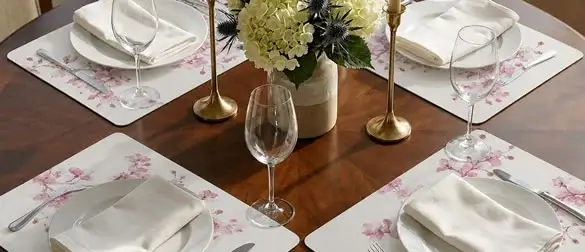 Pink Blosson traditional floral placemats on dining table